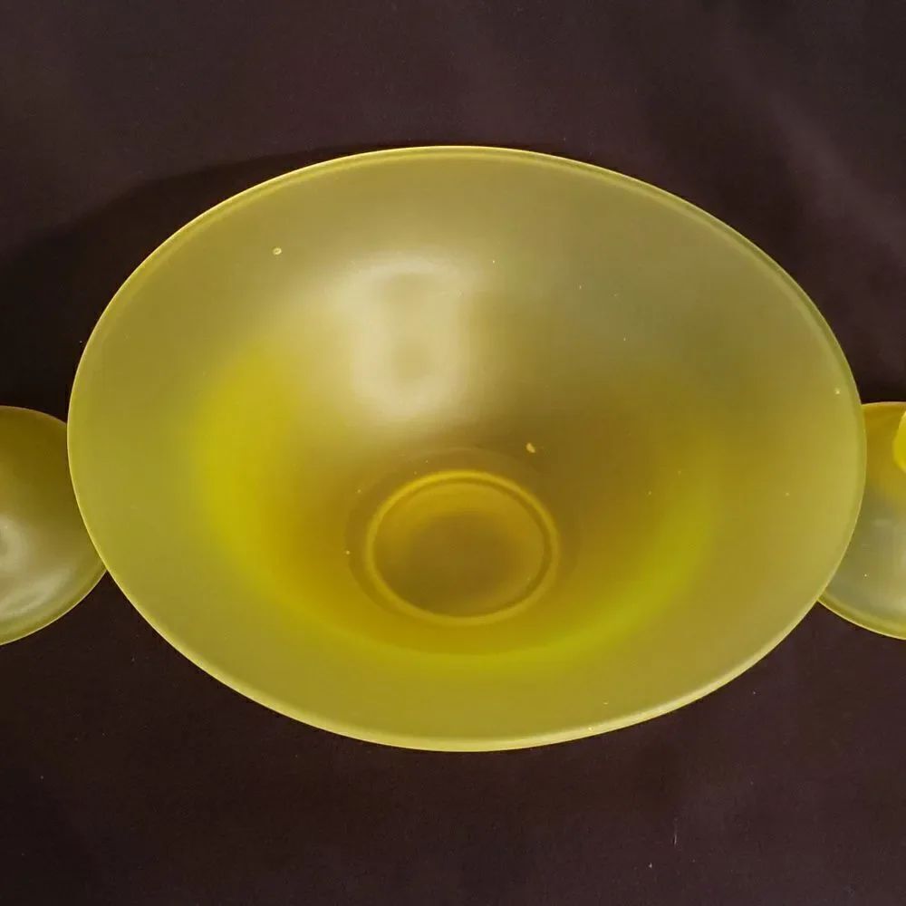 Antique Vtg Tiffin Vaseline "Uranium Glass" Bowl and Candlesticks, circa 1920s - Picture 5 of 13